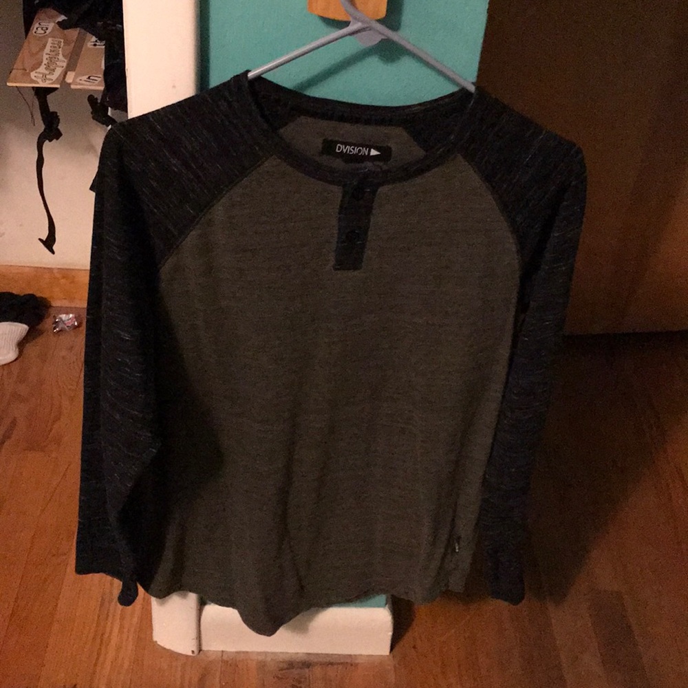 Gray and green Henley shirt